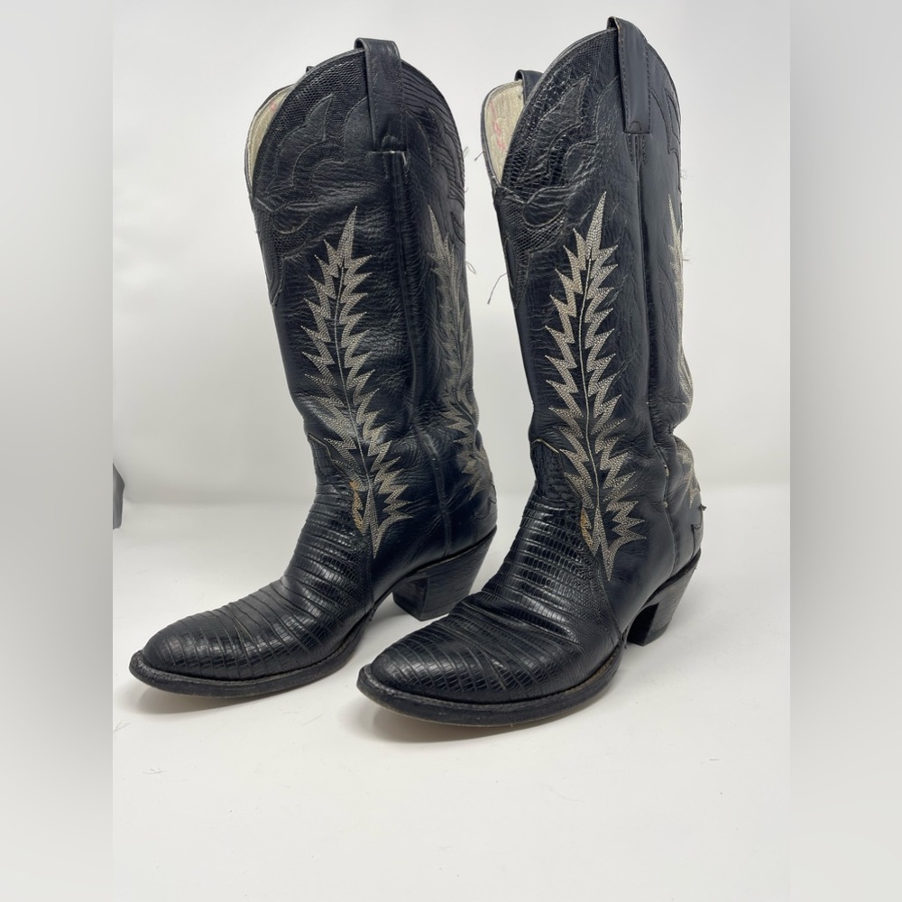 PRE-LOVED Cowtown Black Lizard Western Boots - Women Size 8